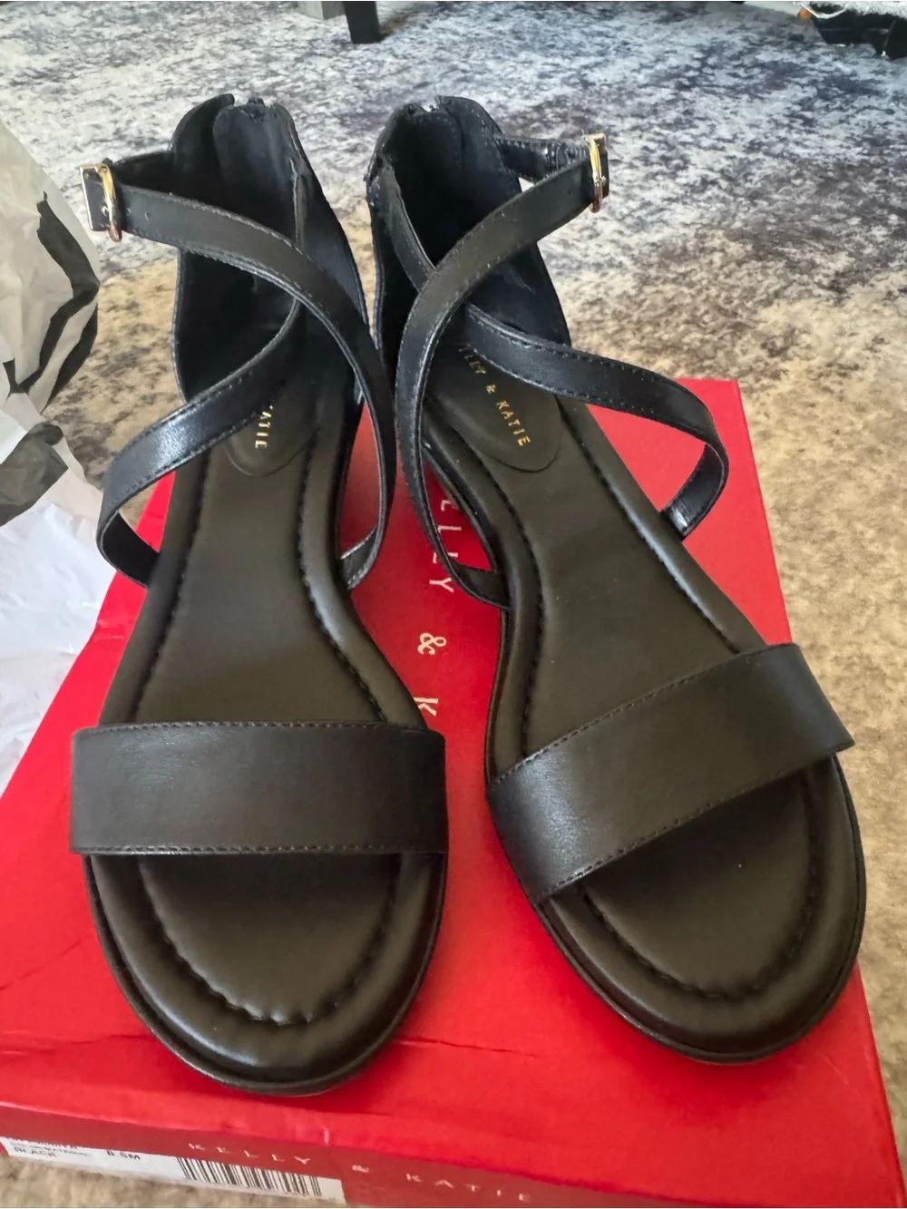 Kelly & Katie Black Cross-Strap Wedge Sandals